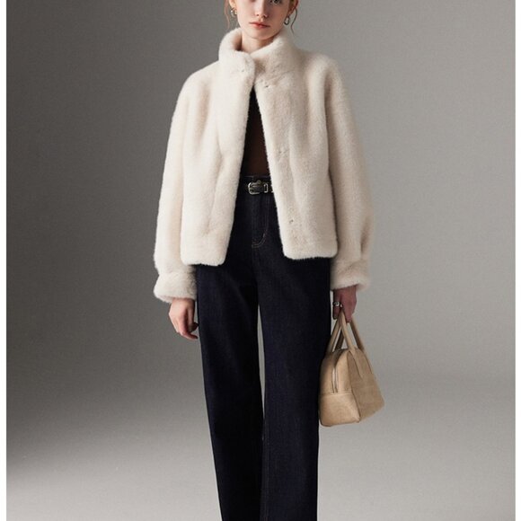 Eco Faux Mink Velvet Collarless Jacket - Picture 7 of 7